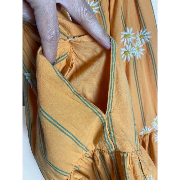Urban Outfitters Womens Avril Embroidered Frock Dress Orange Embroidered Daisies - Picture 6 of 11